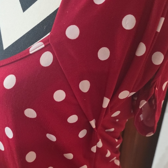 Frederick's of Hollywood Red and White Polka Dot Short Sleeve Top - Picture 2 of 4
